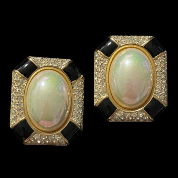 ✨ Signed Dior Vintage Clip-On Earrings with Pearl Cabochon - Picture 1 of 3
